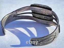 RARE Harvey Era Whirling Logs Stamp Cuff Square Bezel Royston Turquoise