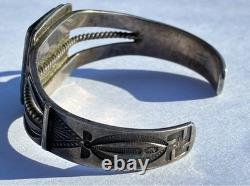 RARE Harvey Era Whirling Logs Stamp Cuff Square Bezel Royston Turquoise