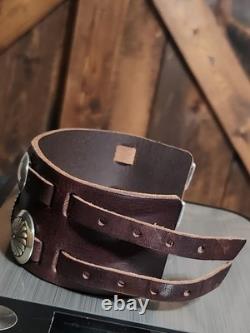 RARE Najavo Native American Vintage Sterling Silver Conchos And Leather Bracelet