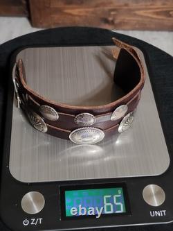 RARE Najavo Native American Vintage Sterling Silver Conchos And Leather Bracelet