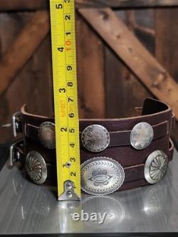 RARE Najavo Native American Vintage Sterling Silver Conchos And Leather Bracelet