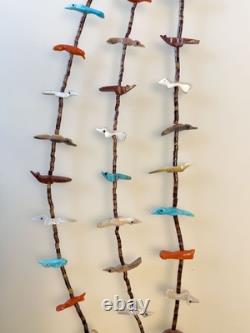 RARE Native American 27 Vintage Three Strand Animal Fetish Heishi Bead Necklace