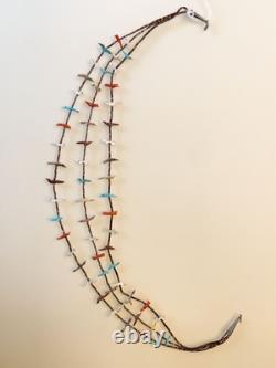 RARE Native American 27 Vintage Three Strand Animal Fetish Heishi Bead Necklace