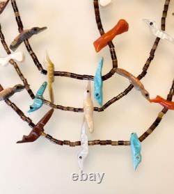 RARE Native American 27 Vintage Three Strand Animal Fetish Heishi Bead Necklace