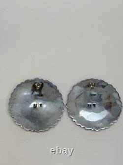 RARE Signed Marcus Yowytewa Hopi Sterling Silver Red Coral Cluster Earrings Vtg