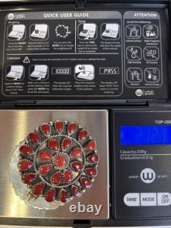 RARE Signed Marcus Yowytewa Hopi Sterling Silver Red Coral Cluster Earrings Vtg
