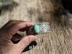 RARE Vintage Navajo Cuff Bracelet Sterling Green Stone Sz 7 Signed Jewelry