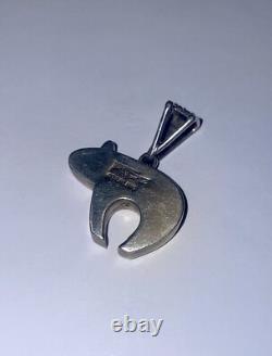 RARE Vintage Navajo Native American Solid Sterling Silver Turquoise Bear Pendant