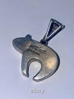 RARE Vintage Navajo Native American Solid Sterling Silver Turquoise Bear Pendant