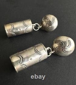 RARE Vintage Whirling Logs Navajo Sterling Silver Post Dangle Earrings #243