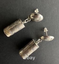 RARE Vintage Whirling Logs Navajo Sterling Silver Post Dangle Earrings #243