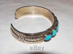 Rare Charley Family Vintage Navajo Turquoise Sterling Silver Cuff Bracelet