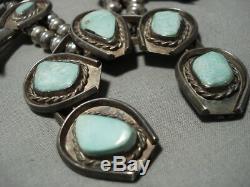 Rare Hachita Turquoise Vintage Navajo Sterling Silver Squash Blossom Necklace