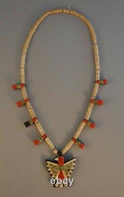 Rare Old Santo Domingo Pueblo Indian Thunderbird Necklace 1940s Folkart