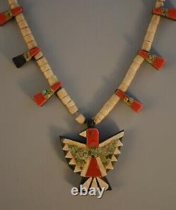 Rare Old Santo Domingo Pueblo Indian Thunderbird Necklace 1940s Folkart