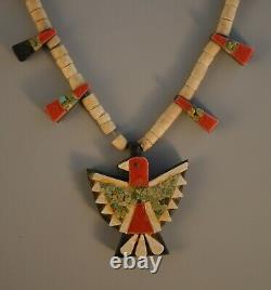 Rare Old Santo Domingo Pueblo Indian Thunderbird Necklace 1940s Folkart