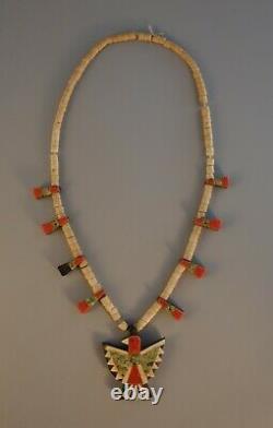 Rare Old Santo Domingo Pueblo Indian Thunderbird Necklace 1940s Folkart