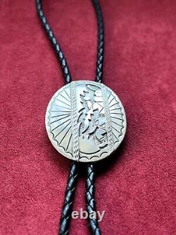 Rare Sterling Silver Vintage Navajo Bolo Tie Signed by R. Wylie