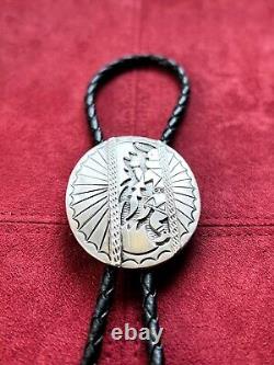 Rare Sterling Silver Vintage Navajo Bolo Tie Signed by R. Wylie