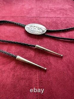 Rare Sterling Silver Vintage Navajo Bolo Tie Signed by R. Wylie