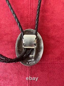 Rare Sterling Silver Vintage Navajo Bolo Tie Signed by R. Wylie