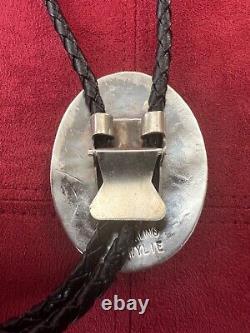 Rare Sterling Silver Vintage Navajo Bolo Tie Signed by R. Wylie