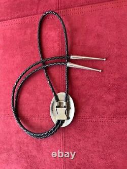 Rare Sterling Silver Vintage Navajo Bolo Tie Signed by R. Wylie