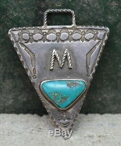 Rare VTG 1920s Navajo Old Pawn Fred Harvey Watch Fob Pendant Silver Turquoise M