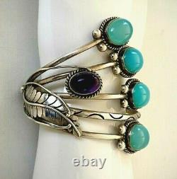 Rare Vintage Linda Johnson Navajo Sterling Silver Bracelet Chalcedony Amethyst