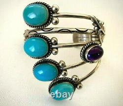 Rare Vintage Linda Johnson Navajo Sterling Silver Bracelet Chalcedony Amethyst