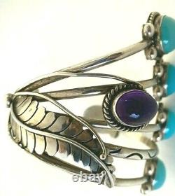 Rare Vintage Linda Johnson Navajo Sterling Silver Bracelet Chalcedony Amethyst