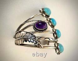 Rare Vintage Linda Johnson Navajo Sterling Silver Bracelet Chalcedony Amethyst