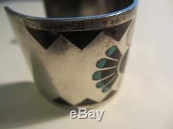 Rare Vintage Lolita Natachu Zuni Sterling Thunderbird Inlaid Stone Cuff Bracelet