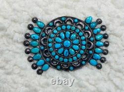 Rare Vintage Native American Zuni 4 Turquoise Cluster Sterling Silver Manta Pin