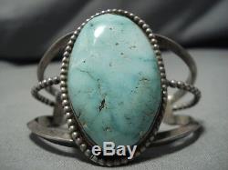 Rare Vintage Navajo Carico Lake Turquoise Sterling Silver Bracelet Old