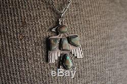 Rare Vintage Navajo Fred Harvey Silver Turquoise Native Thunderbird Necklace Old