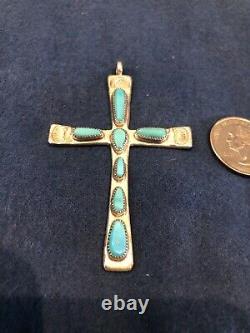 Rare Vintage P Iule Zuni Stamped Sterling Silver Turquoise Cross Pendant #1
