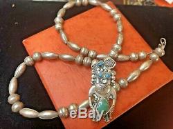 Rare Vintage Sterling Native American Necklace Hopi Turquoise Signed Jerry Roan