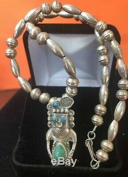 Rare Vintage Sterling Native American Necklace Hopi Turquoise Signed Jerry Roan