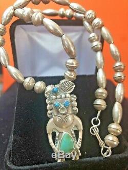 Rare Vintage Sterling Native American Necklace Hopi Turquoise Signed Jerry Roan