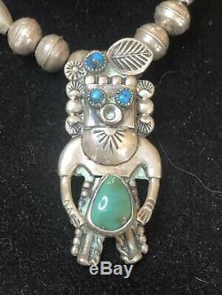 Rare Vintage Sterling Native American Necklace Hopi Turquoise Signed Jerry Roan