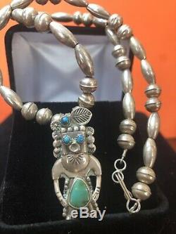 Rare Vintage Sterling Native American Necklace Hopi Turquoise Signed Jerry Roan