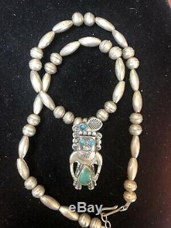 Rare Vintage Sterling Native American Necklace Hopi Turquoise Signed Jerry Roan