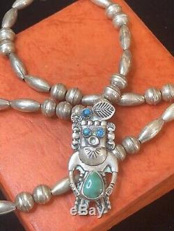 Rare Vintage Sterling Native American Necklace Hopi Turquoise Signed Jerry Roan