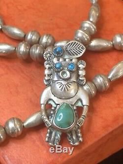 Rare Vintage Sterling Native American Necklace Hopi Turquoise Signed Jerry Roan