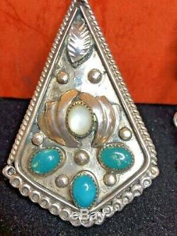 Rare Vintage Sterling Native American Necklace Turquoise Signed Pendant