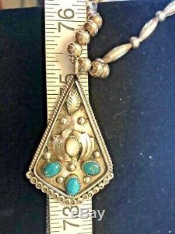 Rare Vintage Sterling Native American Necklace Turquoise Signed Pendant