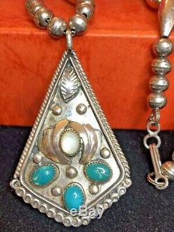 Rare Vintage Sterling Native American Necklace Turquoise Signed Pendant