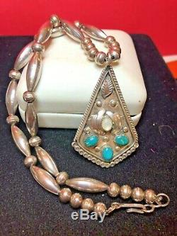 Rare Vintage Sterling Native American Necklace Turquoise Signed Pendant