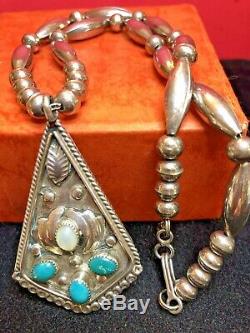 Rare Vintage Sterling Native American Necklace Turquoise Signed Pendant